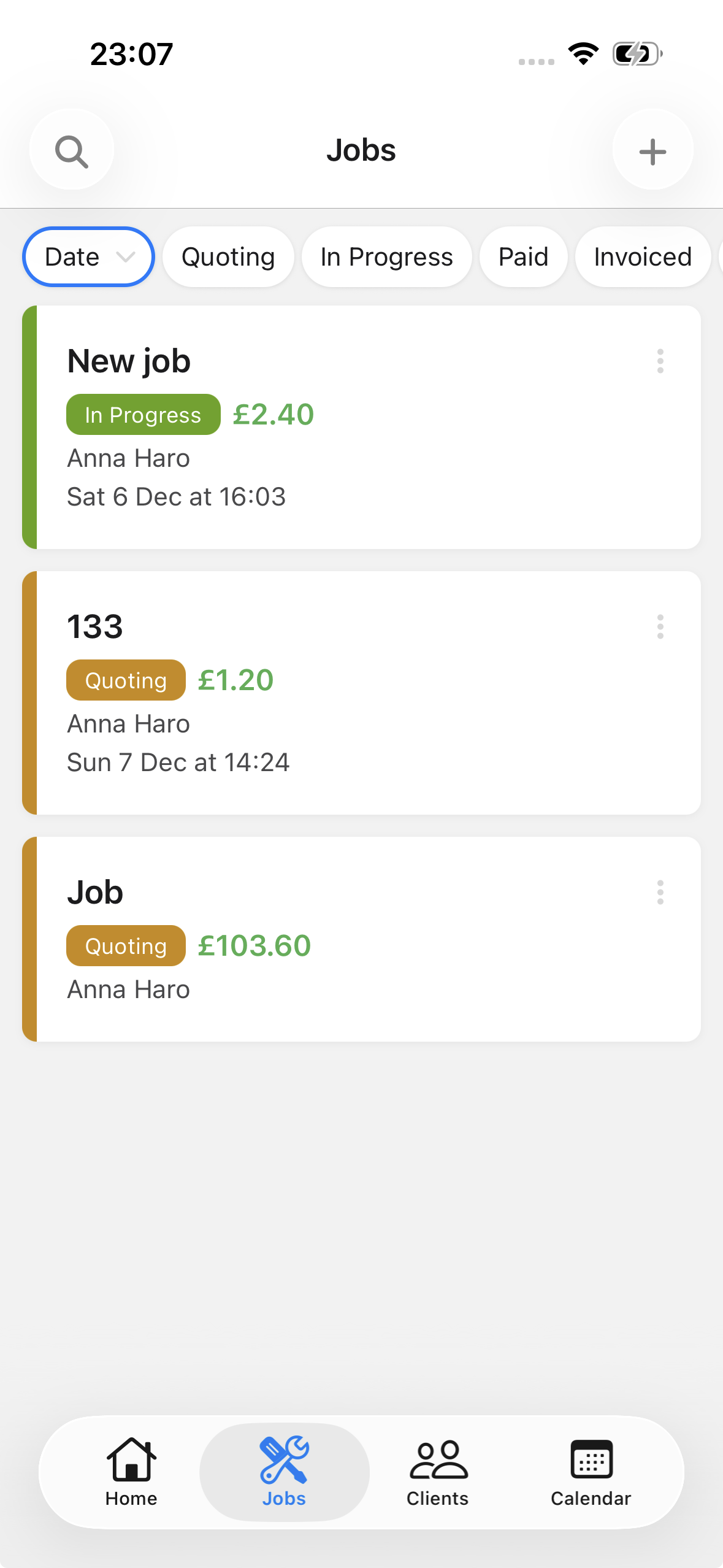 Job cards screenshot